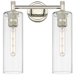 Crown Point 13.88&quot; Wide 2 Light Polished Nickel Bath Light With Clear