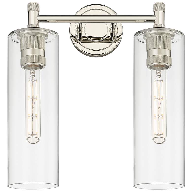 Image 1 Crown Point 13.88 inch Wide 2 Light Polished Nickel Bath Light With Clear 