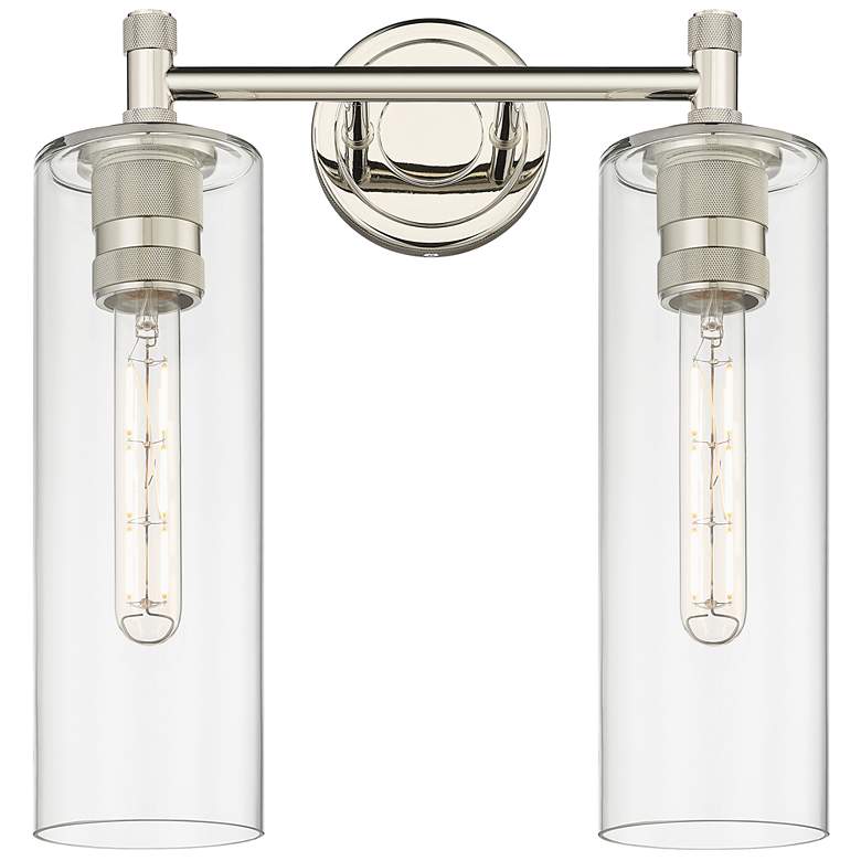 Image 1 Crown Point 13.88" Wide 2 Light Polished Nickel Bath Light With Clear