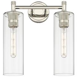 Crown Point 13.88" Wide 2 Light Polished Nickel Bath Light With Clear