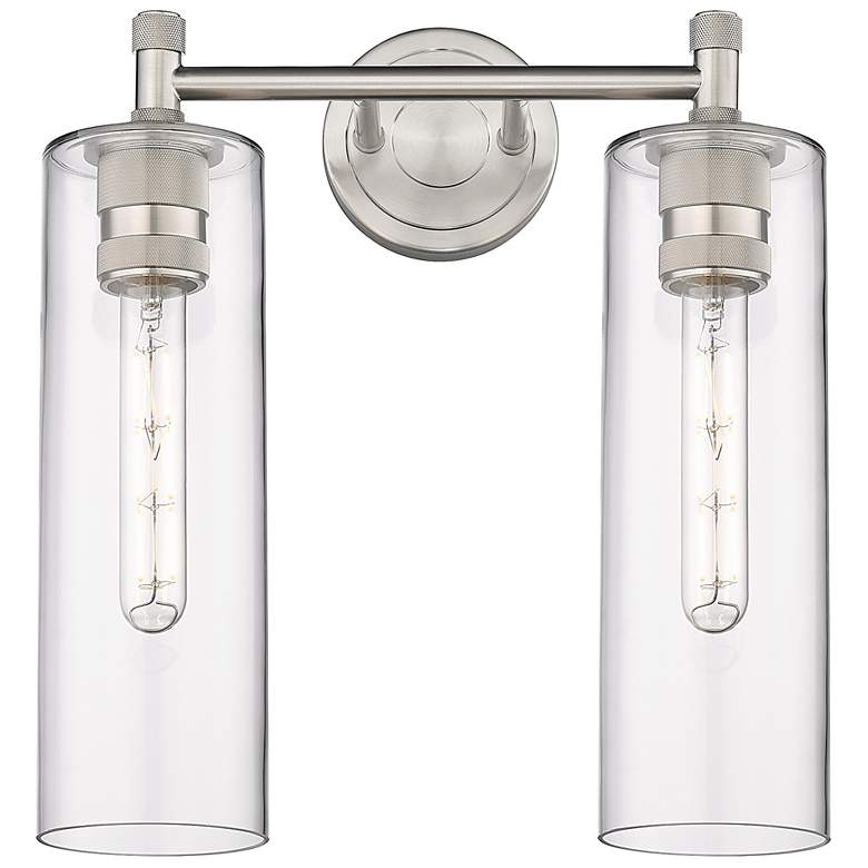 Image 1 Crown Point 13.88 inch Wide 2 Light Satin Nickel Bath Light With Clear Sha