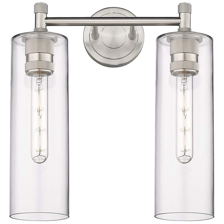 Image 1 Crown Point 13.88" Wide 2 Light Satin Nickel Bath Light With Clear Sha
