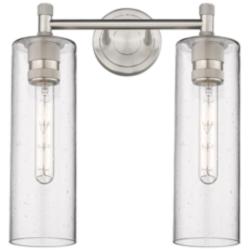 Crown Point 13.88&quot; Wide 2 Light Satin Nickel Bath Light With Seedy Sha