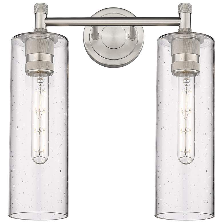 Image 1 Crown Point 13.88" Wide 2 Light Satin Nickel Bath Light With Seedy Sha