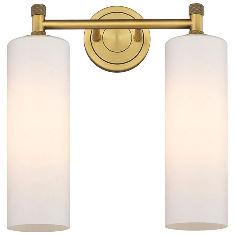 Image 1 Crown Point 13.88"W 2 Light Brushed Brass Bath Light With Matte White