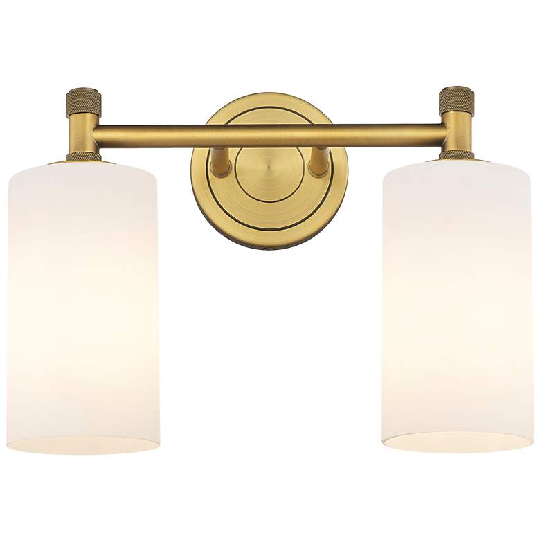 Image 1 Crown Point 13.88"W 2 Light Brushed Brass Bath Light With Matte White