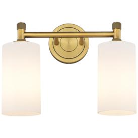 Crown Point 13.88"W 2 Light Brushed Brass Bath Light With Matte White Crown Point 13.88"W 2 Light Brushed Brass Bath Light With Matte White