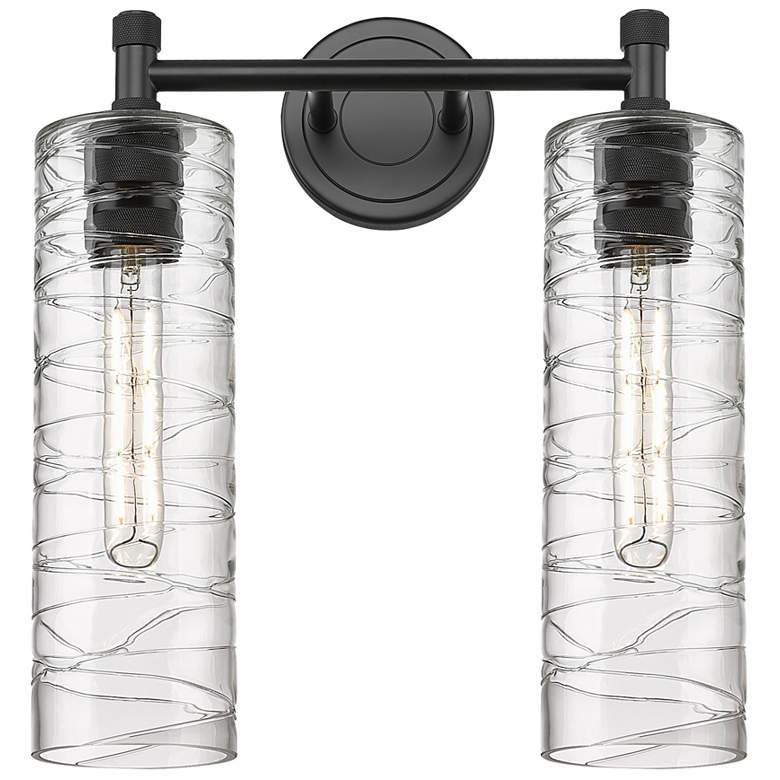 Image 1 Crown Point 13.88"W 2 Light Matte Black Bath Light With Deco Swirl Sha