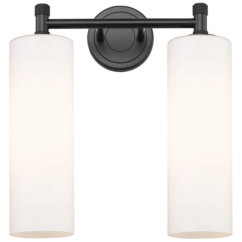 Image 1 Crown Point 13.88"W 2 Light Matte Black Bath Light With Matte White Sh