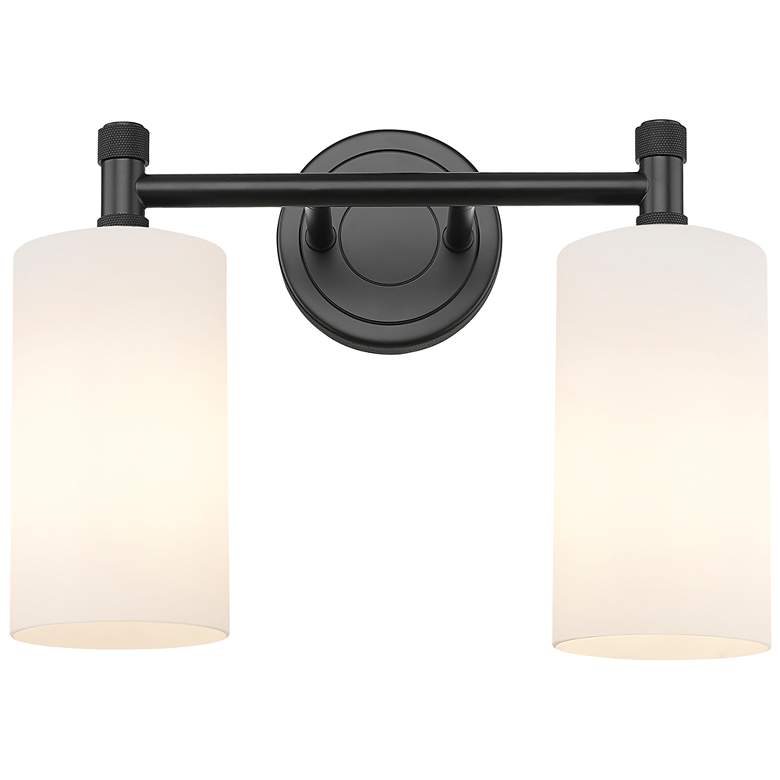 Image 1 Crown Point 13.88"W 2 Light Matte Black Bath Light With Matte White Sh