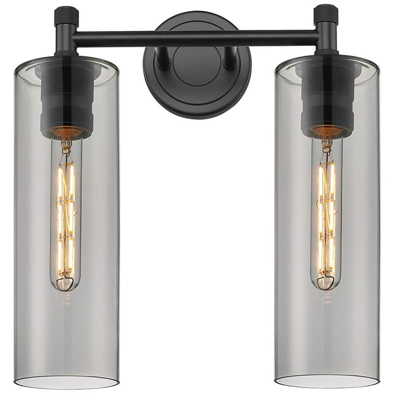 Image 1 Crown Point 13.88"W 2 Light Matte Black Bath Light With Plated Smoke S
