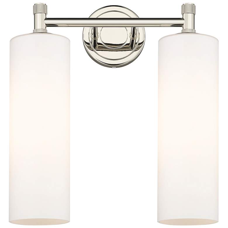 Image 1 Crown Point 13.88 inchW 2 Light Polished Nickel Bath Light w/ Matte White 