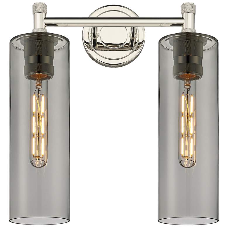 Image 1 Crown Point 13.88"W 2 Light Polished Nickel Bath Light w/ Smoke Shade