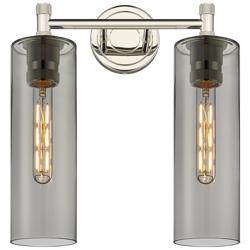 Crown Point 13.88"W 2 Light Polished Nickel Bath Light w/ Smoke Shade