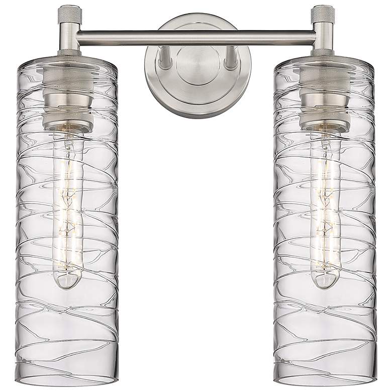 Image 1 Crown Point 13.88"W 2 Light Satin Nickel Bath Light With Deco Swirl Sh