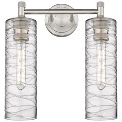Crown Point 13.88"W 2 Light Satin Nickel Bath Light With Deco Swirl Sh