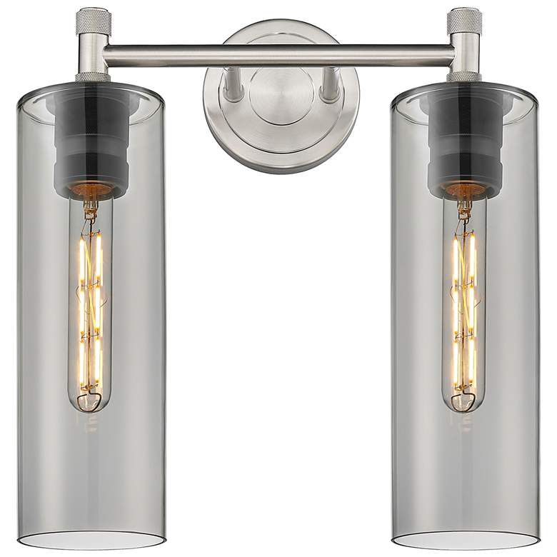 Image 1 Crown Point 13.88 inchW 2 Light Satin Nickel Bath Light With Plated Smoke 