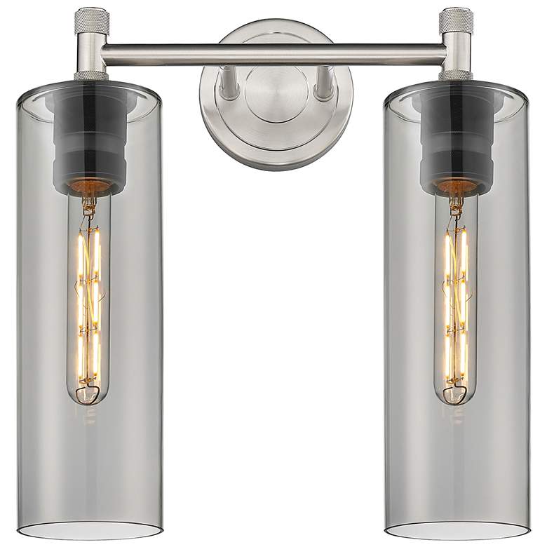 Image 1 Crown Point 13.88"W 2 Light Satin Nickel Bath Light With Plated Smoke