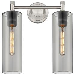 Crown Point 13.88"W 2 Light Satin Nickel Bath Light With Plated Smoke