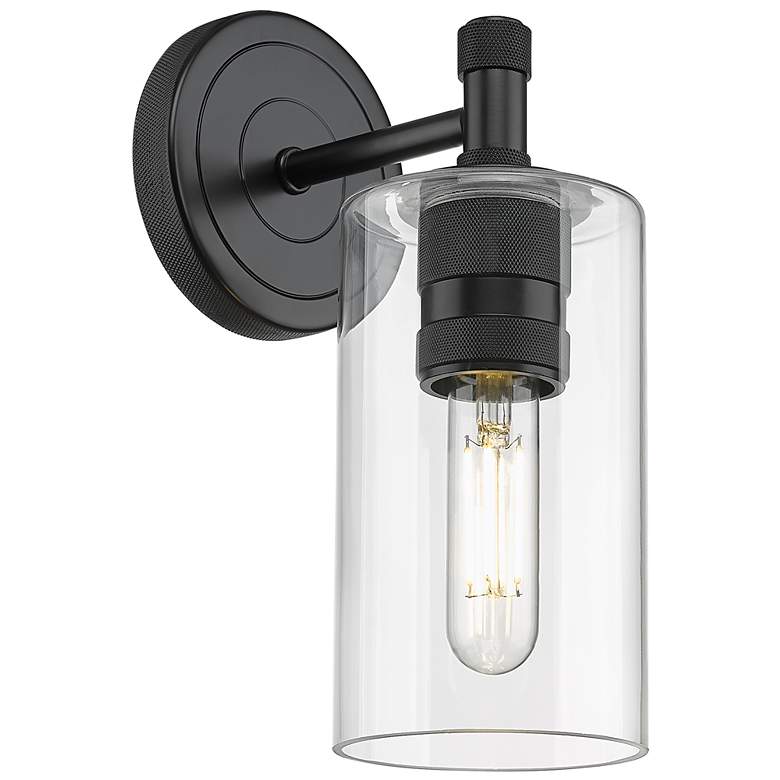 Image 1 Crown Point 14.5" High Matte Black Sconce With Clear Shade