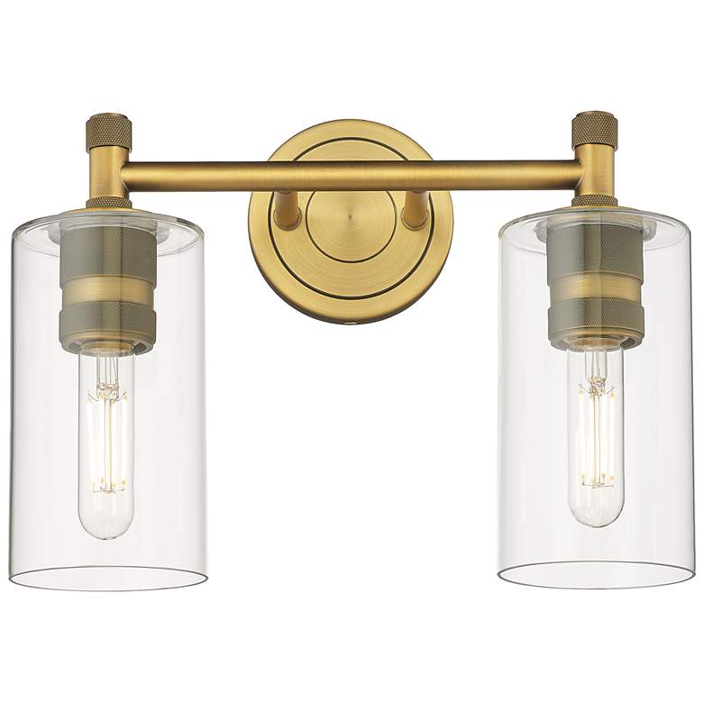 Image 1 Crown Point 14" Wide 2 Light Brushed Brass Bath Light With Clear Shade