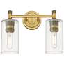 Crown Point 14" Wide 2 Light Brushed Brass Bath Light With Clear Shade