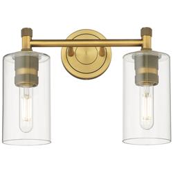 Crown Point 14" Wide 2 Light Brushed Brass Bath Light With Clear Shade