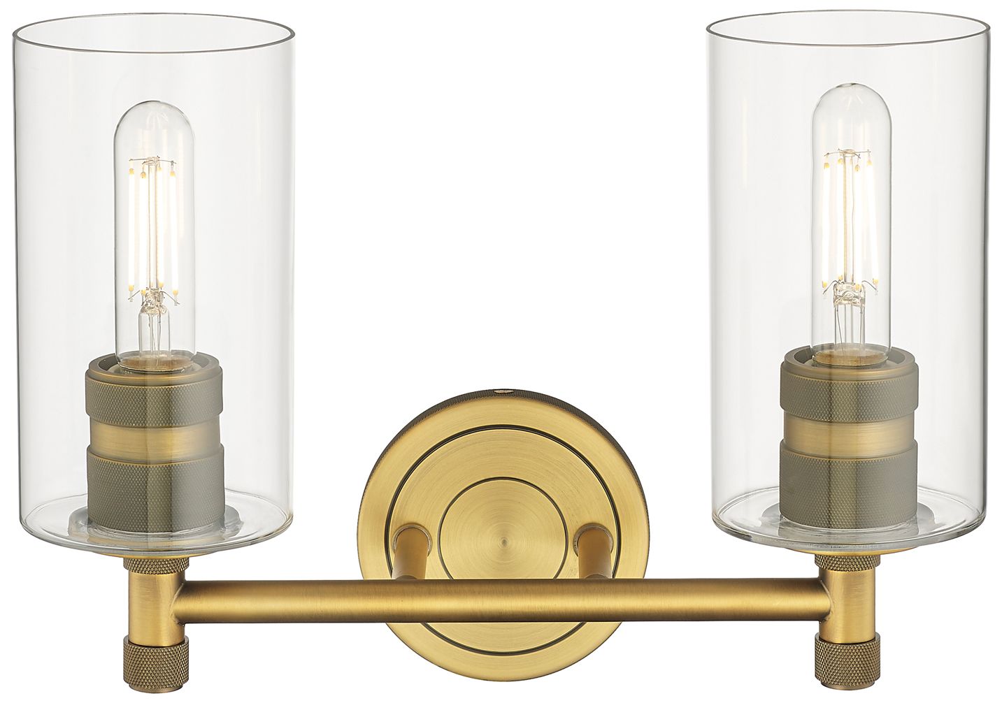 Image 2 Crown Point 14" Wide 2 Light Brushed Brass Bath Light With Clear Shade more views