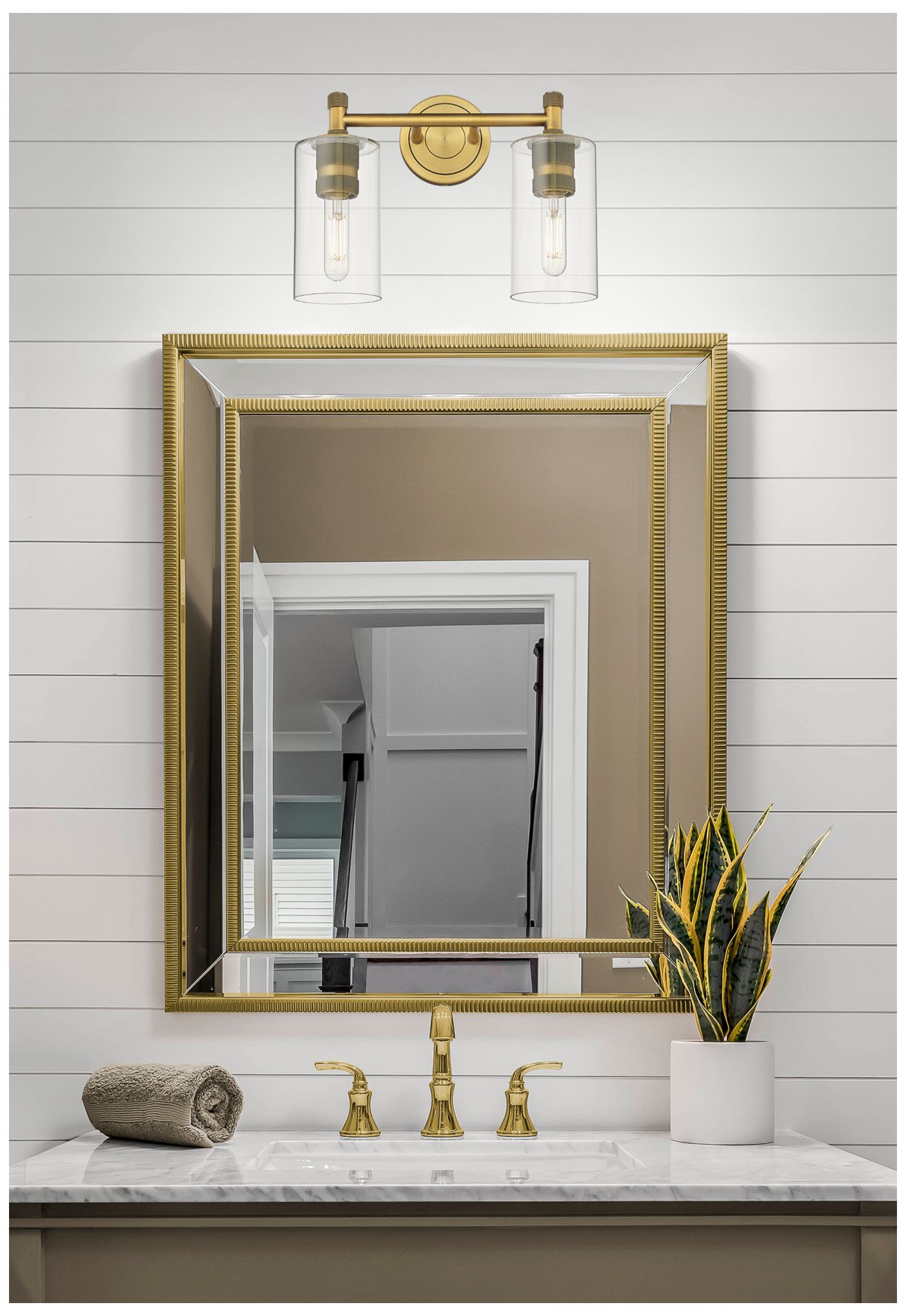 Image 3 Crown Point 14" Wide 2 Light Brushed Brass Bath Light With Clear Shade more views