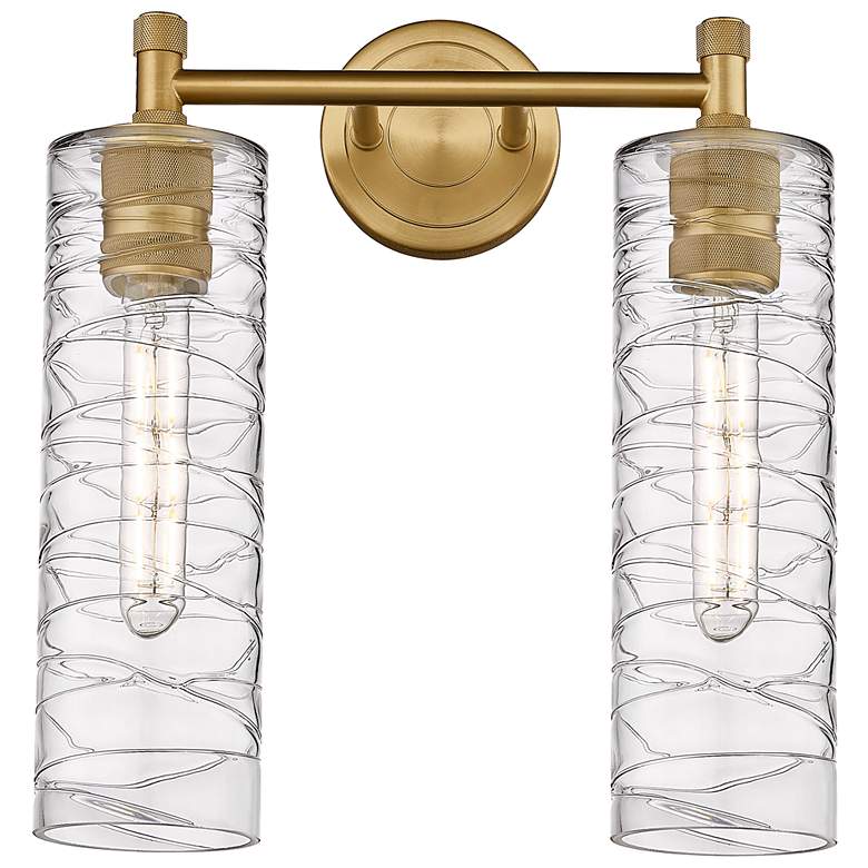 Image 1 Crown Point 14" Wide 2 Light Brushed Brass Bath Light With Deco Swirl 