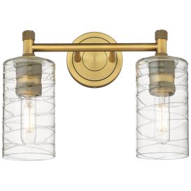 Crown Point 14" Wide 2 Light Brushed Brass Bath Light With Deco Swirl Crown Point 14" Wide 2 Light Brushed Brass Bath Light With Deco Swirl