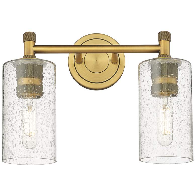 Image 1 Crown Point 14" Wide 2 Light Brushed Brass Bath Light With Seedy Shade
