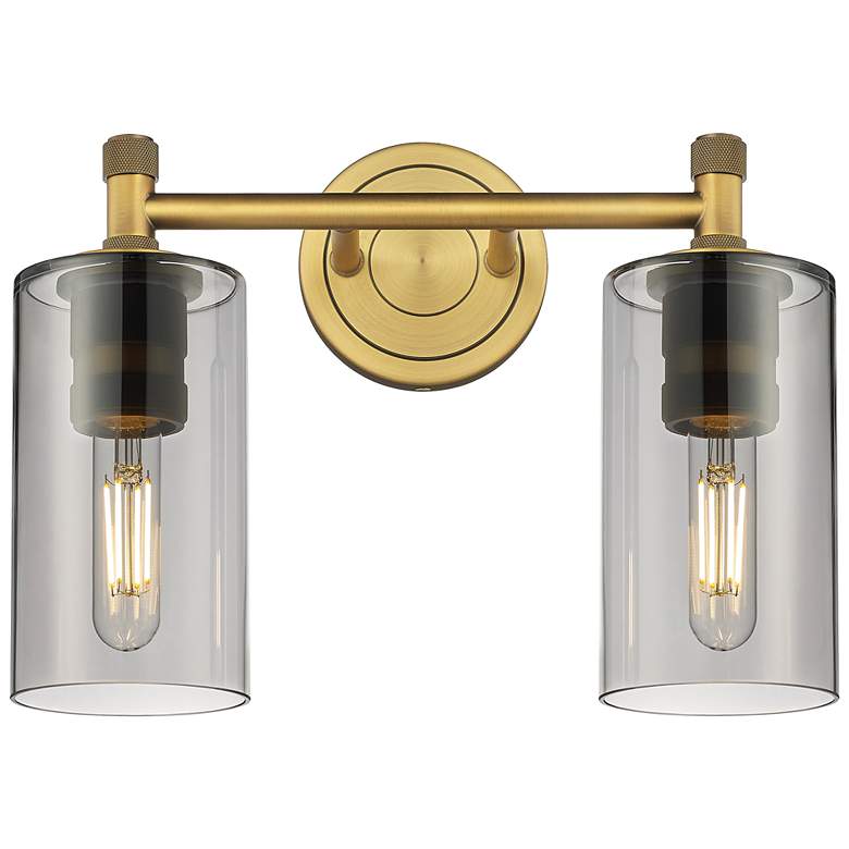 Image 1 Crown Point 14" Wide 2 Light Brushed Brass Bath Light With Smoke Shade