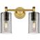 Crown Point 14" Wide 2 Light Brushed Brass Bath Light With Smoke Shade