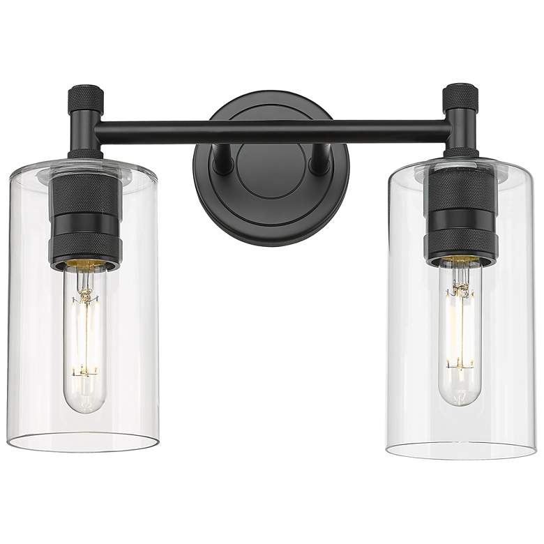 Image 1 Crown Point 14" Wide 2 Light Matte Black Bath Light With Clear Shade