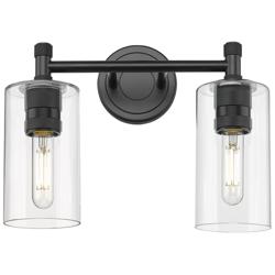 Crown Point 14" Wide 2 Light Matte Black Bath Light With Clear Shade