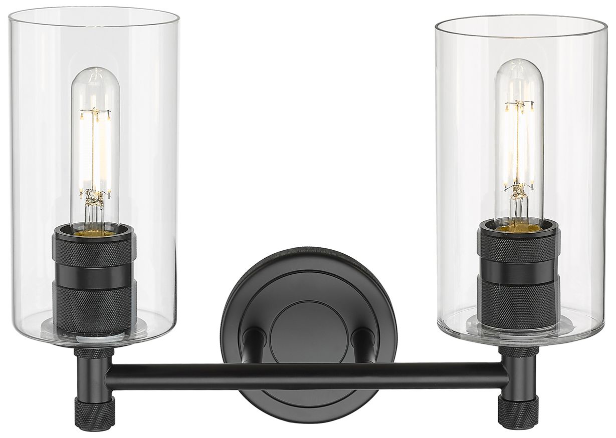 Image 2 Crown Point 14" Wide 2 Light Matte Black Bath Light With Clear Shade more views