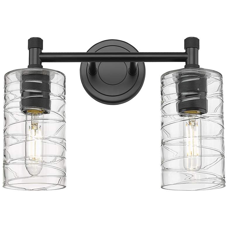 Image 1 Crown Point 14" Wide 2 Light Matte Black Bath Light With Deco Swirl Sh