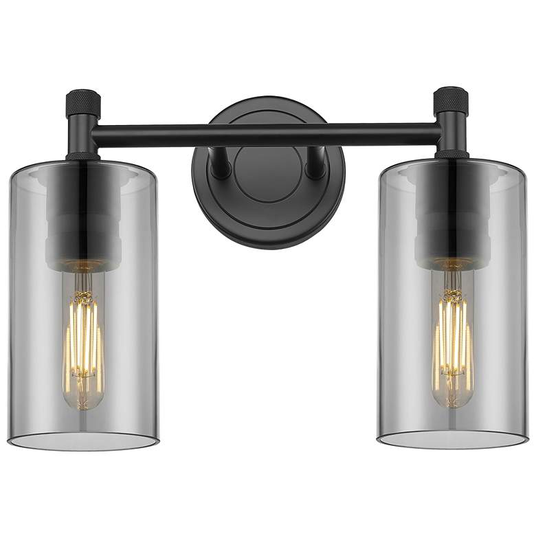 Image 1 Crown Point 14" Wide 2 Light Matte Black Bath Light With Smoke Shade