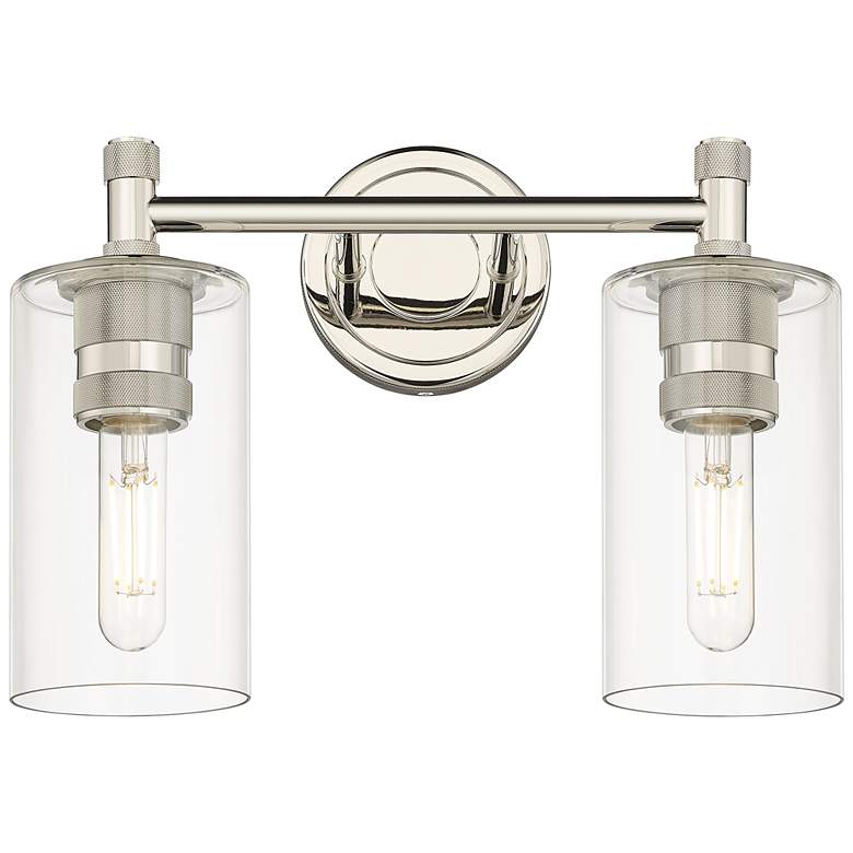 Image 1 Crown Point 14 inch Wide 2 Light Polished Nickel Bath Light With Clear Sha