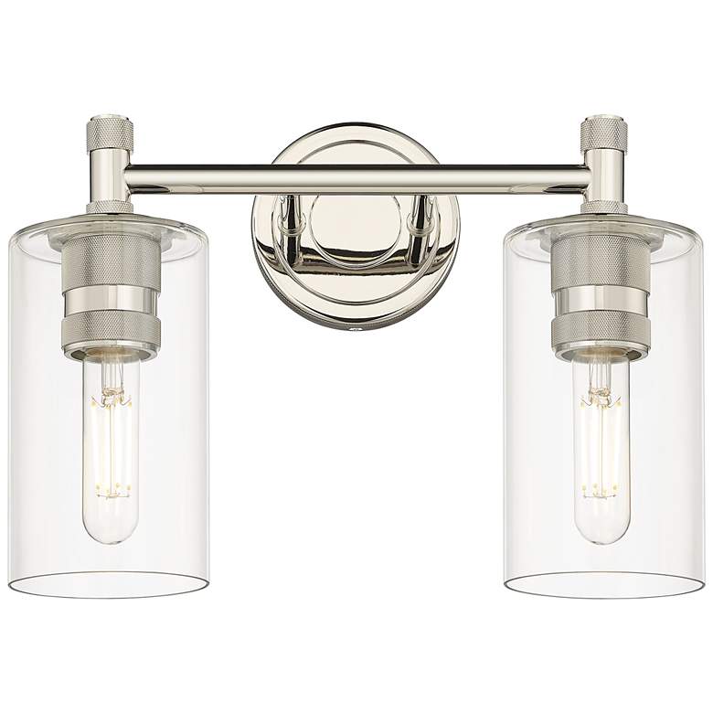 Image 1 Crown Point 14" Wide 2 Light Polished Nickel Bath Light With Clear Sha