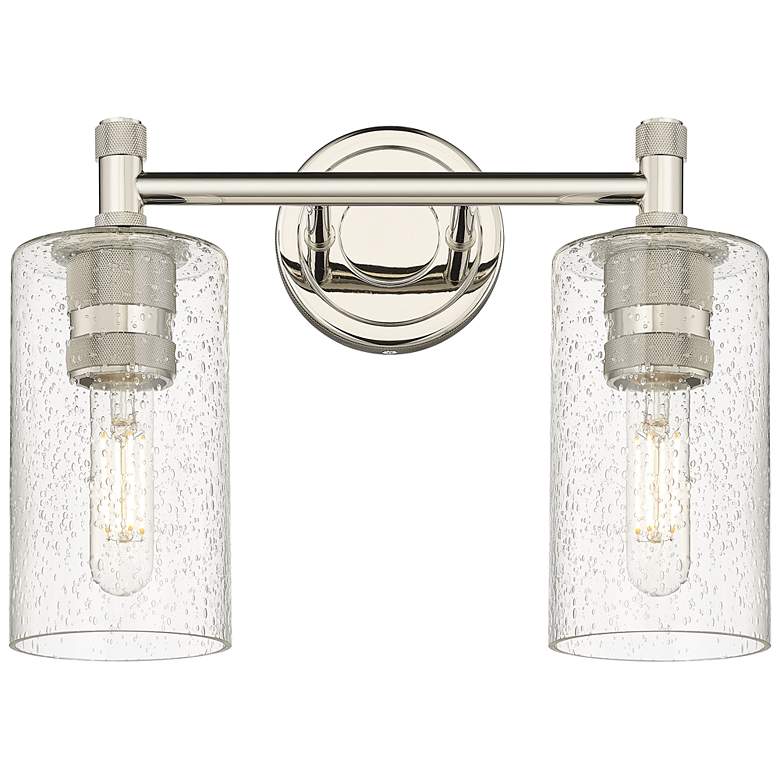 Image 1 Crown Point 14" Wide 2 Light Polished Nickel Bath Light With Seedy Sha