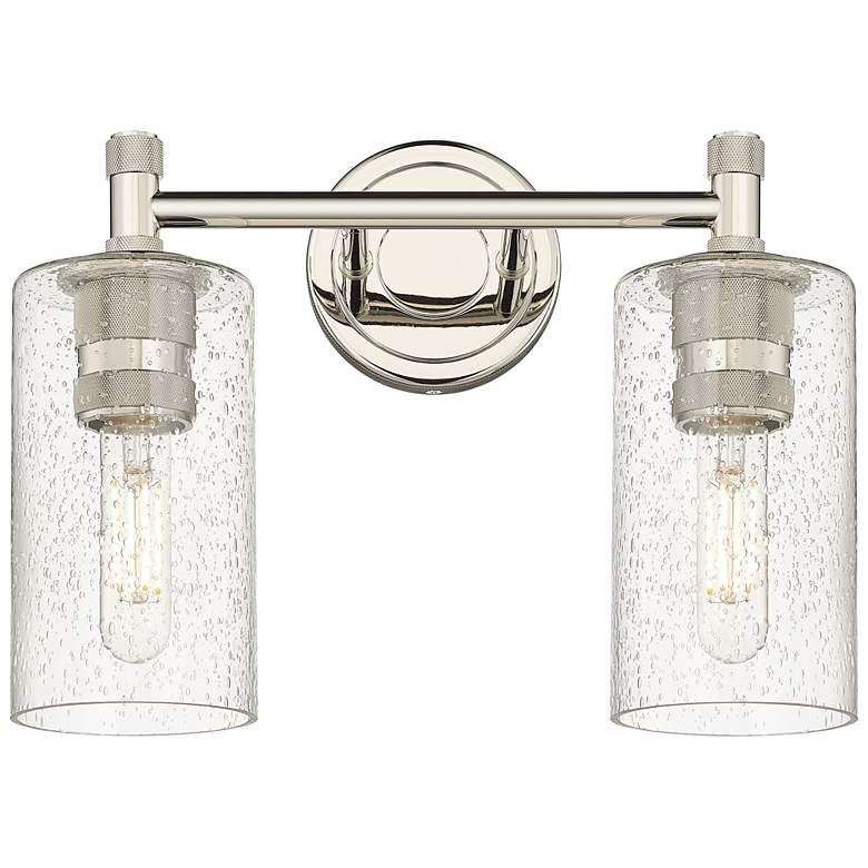 Image 1 Crown Point 14 inch Wide 2 Light Polished Nickel Bath Light With Seedy Sha