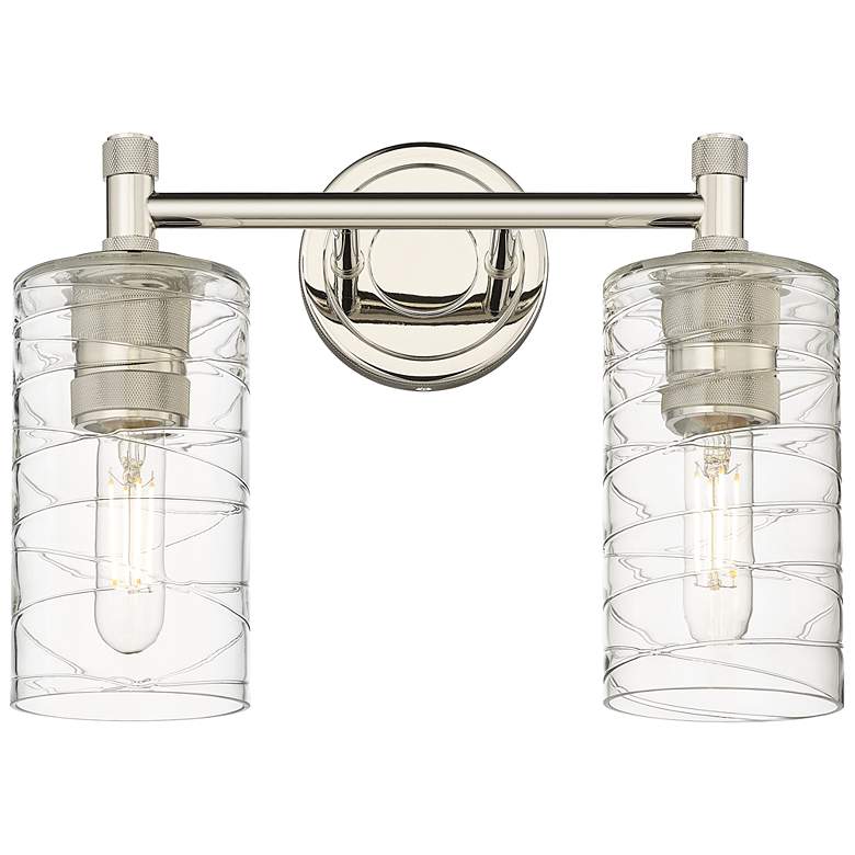 Image 1 Crown Point 14" Wide 2 Light Polished Nickel Bath Light With Swirl Sha