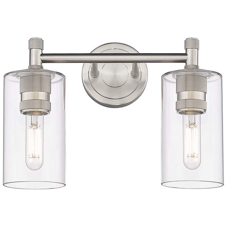 Image 1 Crown Point 14 inch Wide 2 Light Satin Nickel Bath Light With Clear Shade