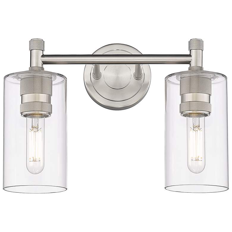 Image 1 Crown Point 14" Wide 2 Light Satin Nickel Bath Light With Clear Shade