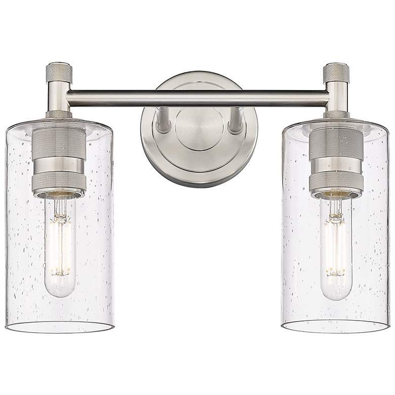 Image 1 Crown Point 14" Wide 2 Light Satin Nickel Bath Light With Seedy Shade