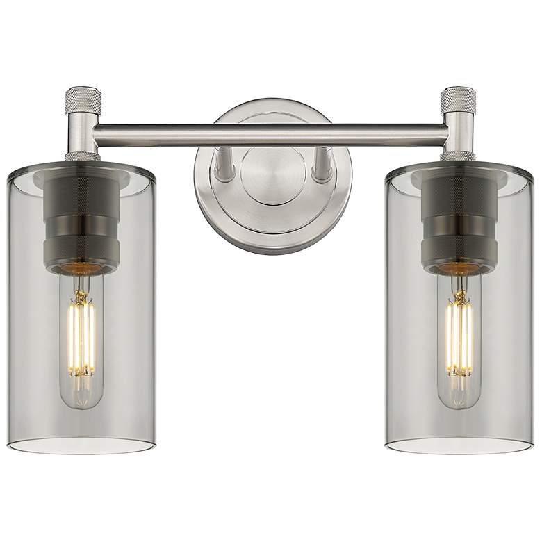 Image 1 Crown Point 14 inch Wide 2 Light Satin Nickel Bath Light With Smoke Shade