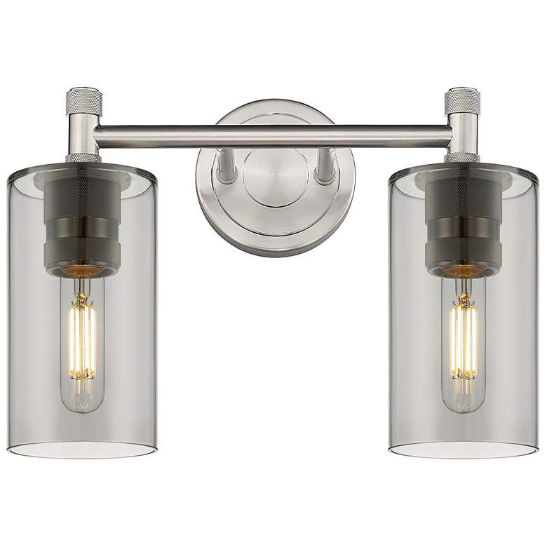 Image 1 Crown Point 14" Wide 2 Light Satin Nickel Bath Light With Smoke Shade
