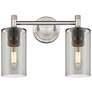 Crown Point 14" Wide 2 Light Satin Nickel Bath Light With Smoke Shade